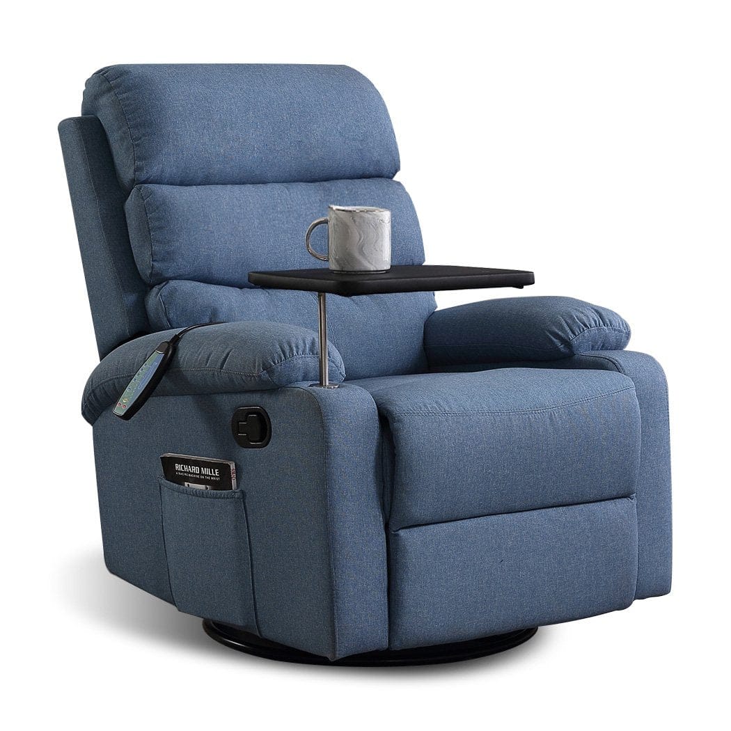 Levede Accent Chair Massage Chair Recliner 8 Point Heated Lounge Sofa Armchair 360 Swivel Blue