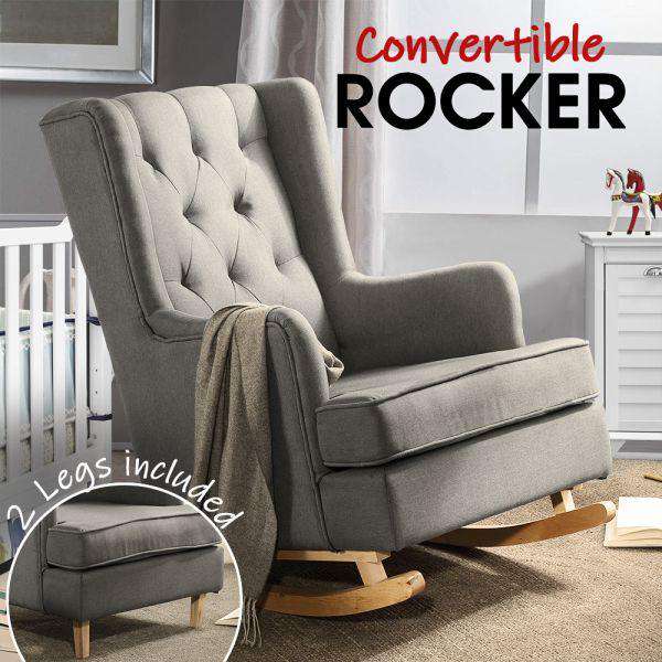 Levede Accent Chair Rocking Fabric Armchair - Grey