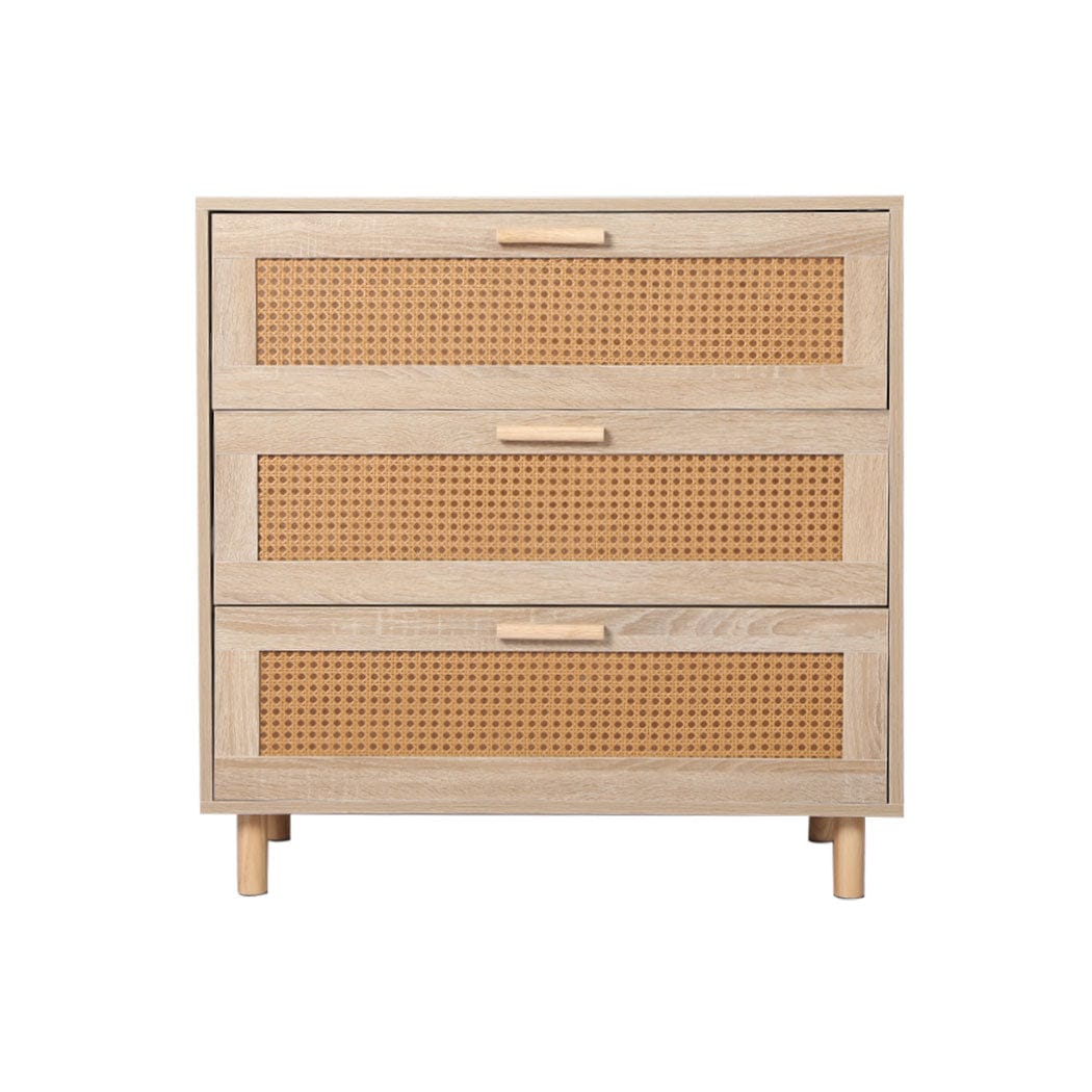 Levede Chest of Drawers Storage Cabinet Rattan Dresser Chest of Drawers Tallboy Wooden 3 Drawers