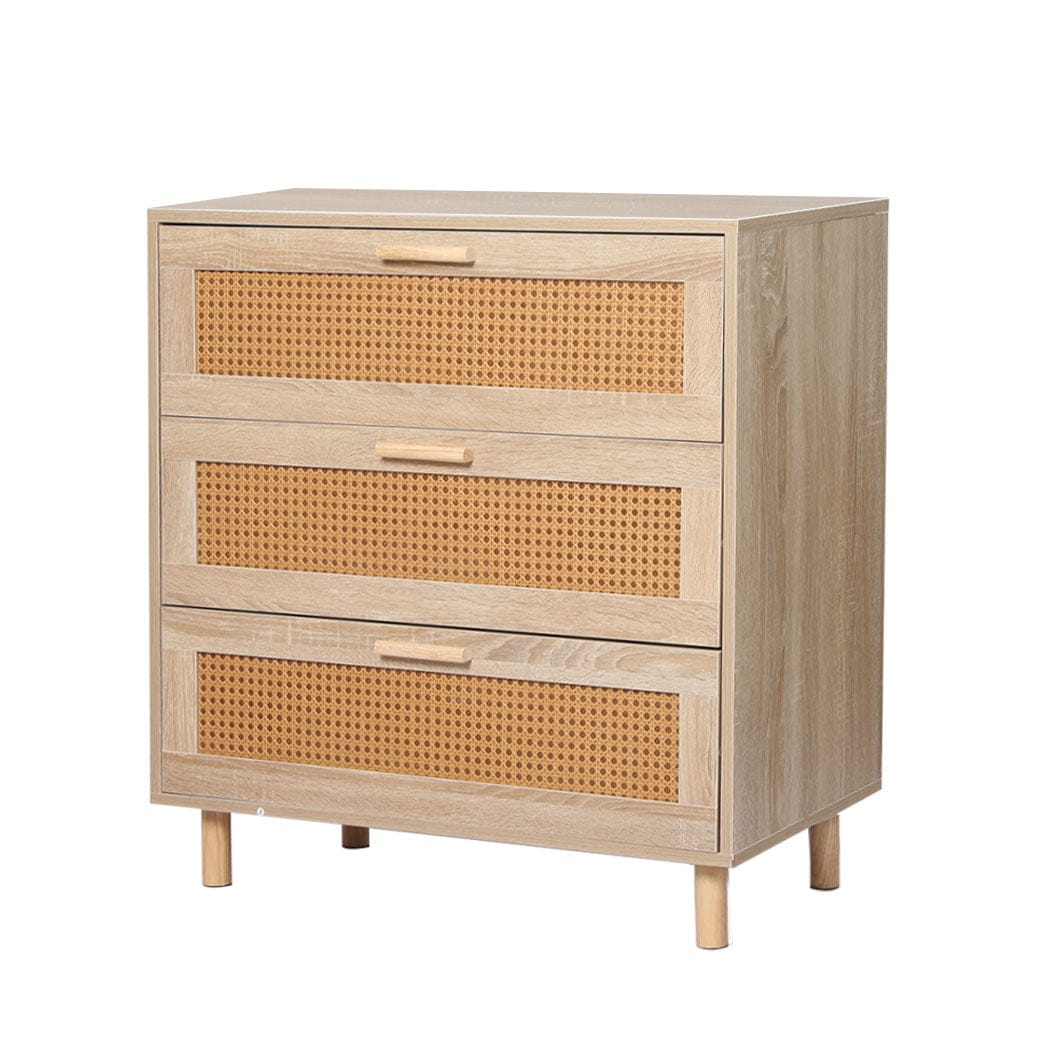 Levede Chest of Drawers Storage Cabinet Rattan Dresser Chest of Drawers Tallboy Wooden 3 Drawers
