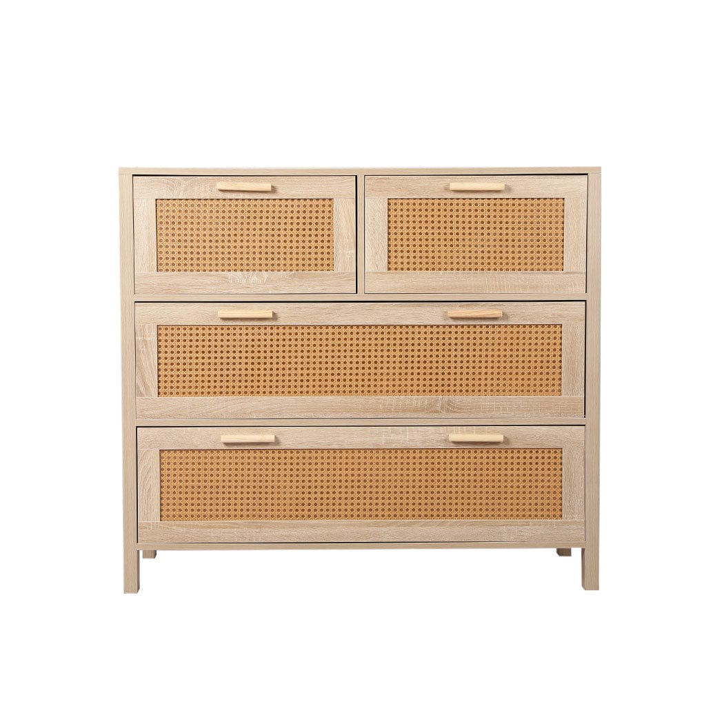 Levede Chest of Drawers Storage Cabinet Rattan Dresser Chest of Drawers Tallboy Wooden 4 Drawers