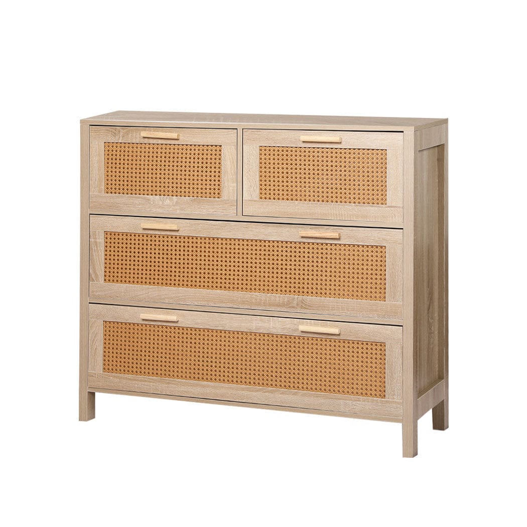 Levede Chest of Drawers Storage Cabinet Rattan Dresser Chest of Drawers Tallboy Wooden 4 Drawers