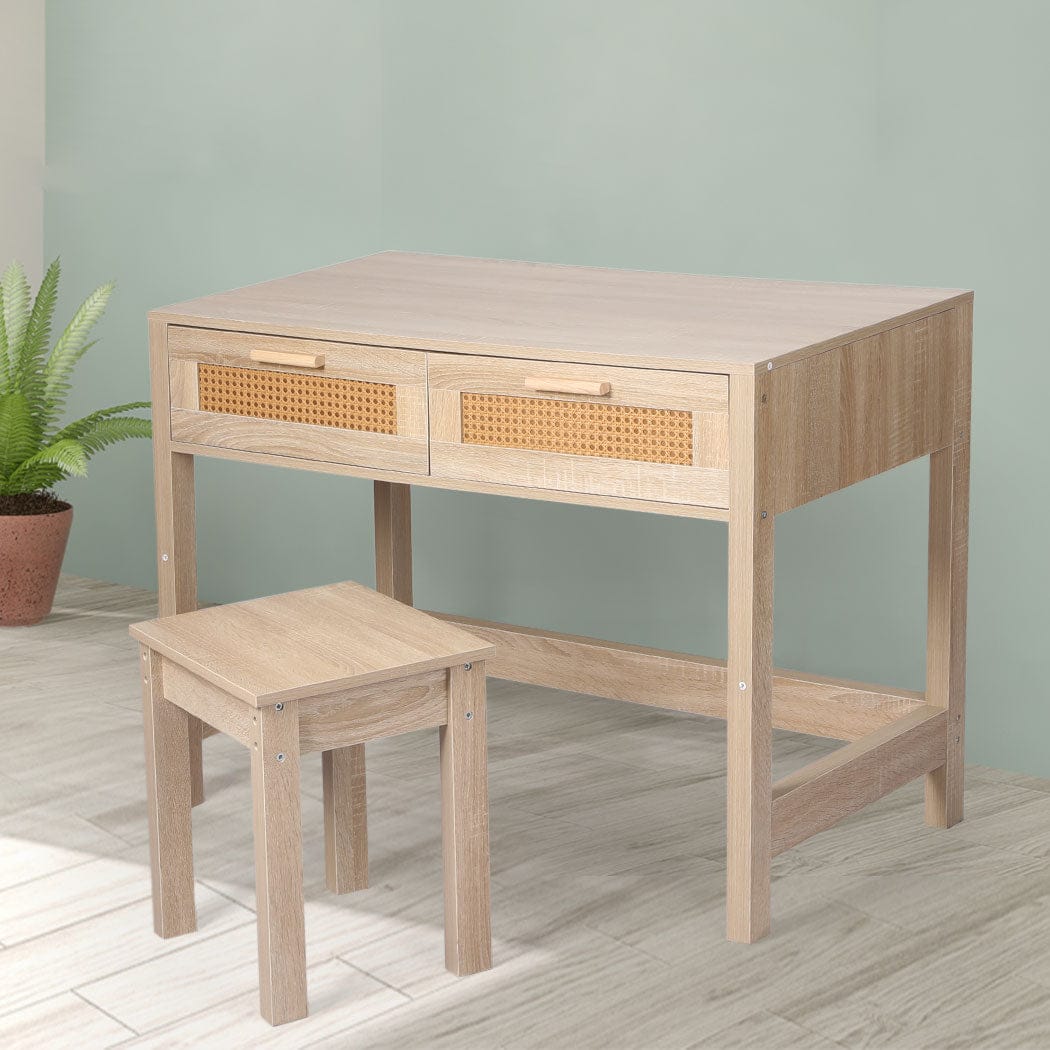 Levede Dressing Table Table Set Rattan Wood Dressing Table Bedroom Desk Stool Home Office Desks