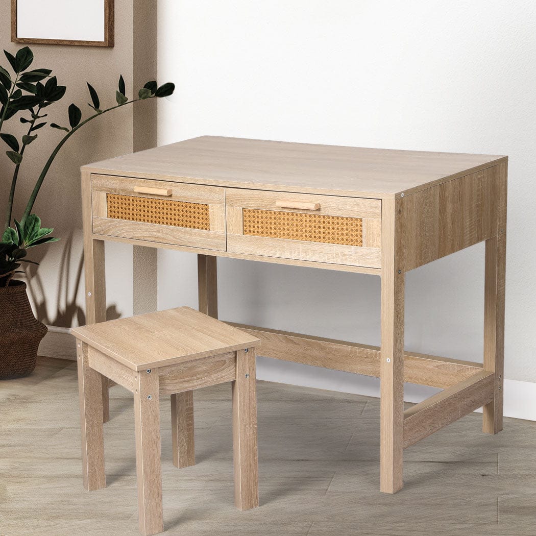 Levede Dressing Table Table Set Rattan Wood Dressing Table Bedroom Desk Stool Home Office Desks