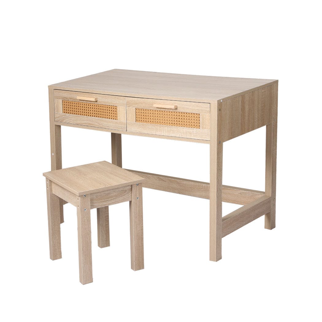 Levede Dressing Table Table Set Rattan Wood Dressing Table Bedroom Desk Stool Home Office Desks