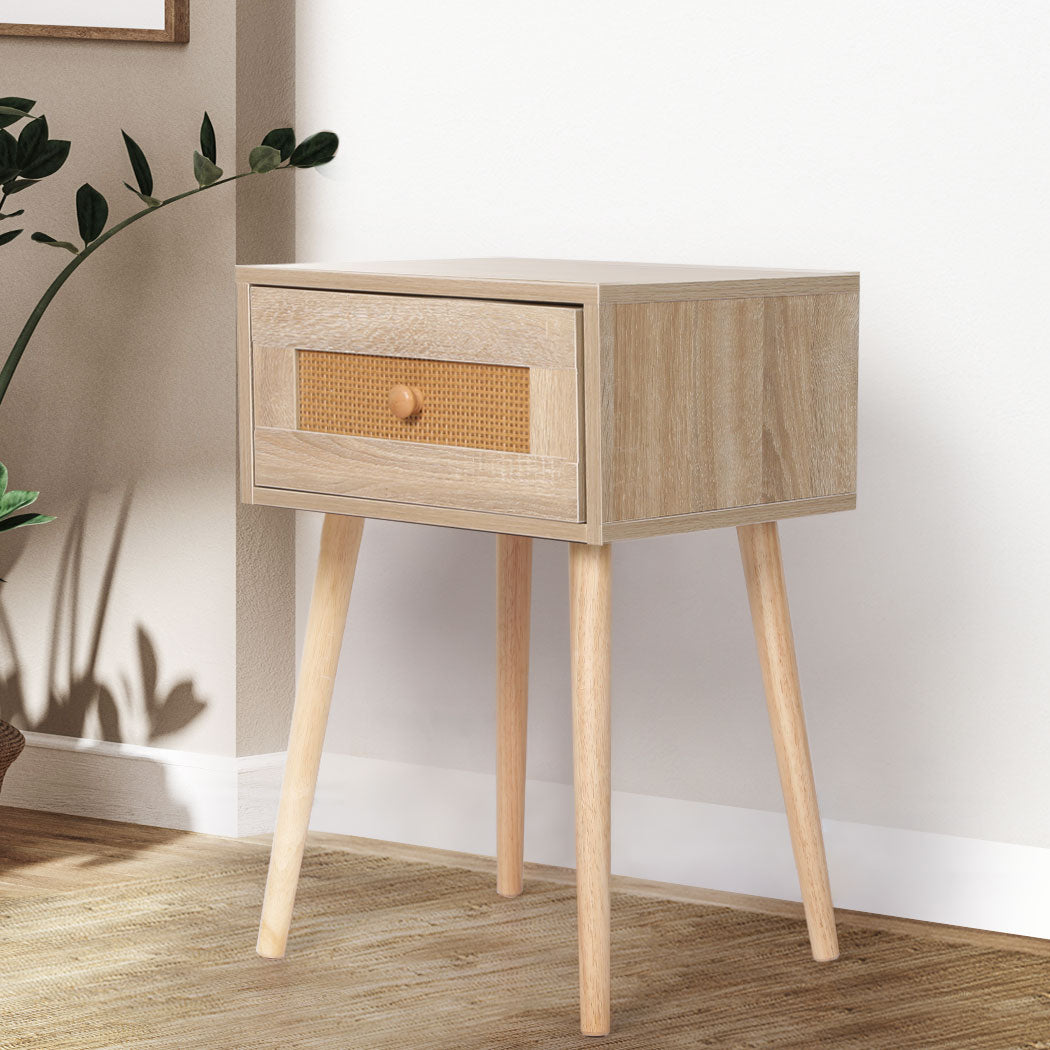 Bedside Tables Rattan Wood Drawers Nightstand Storage Cabinet Bedroom Levede