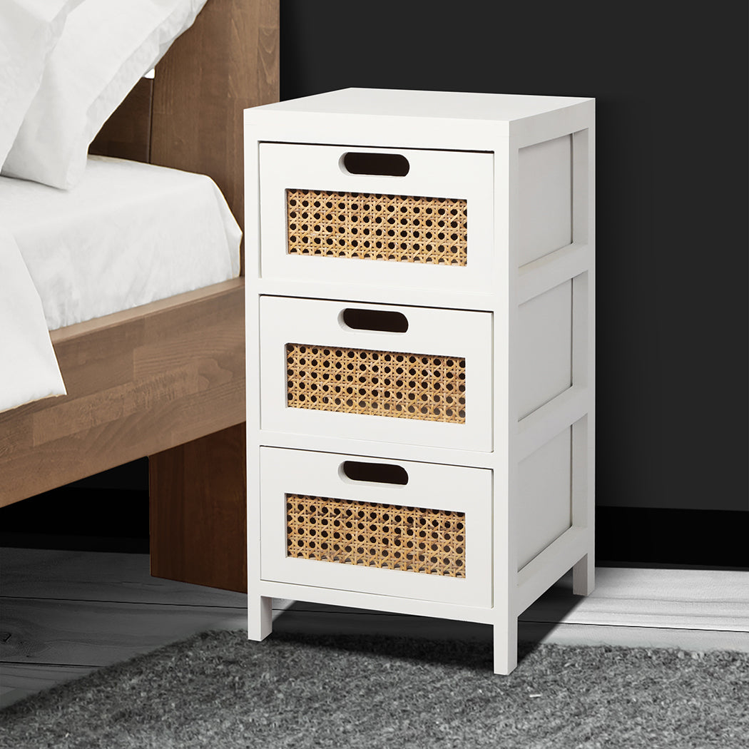 Bedside Tables Drawers Side Table Paulownia Wood Storage Cabinet White Levede