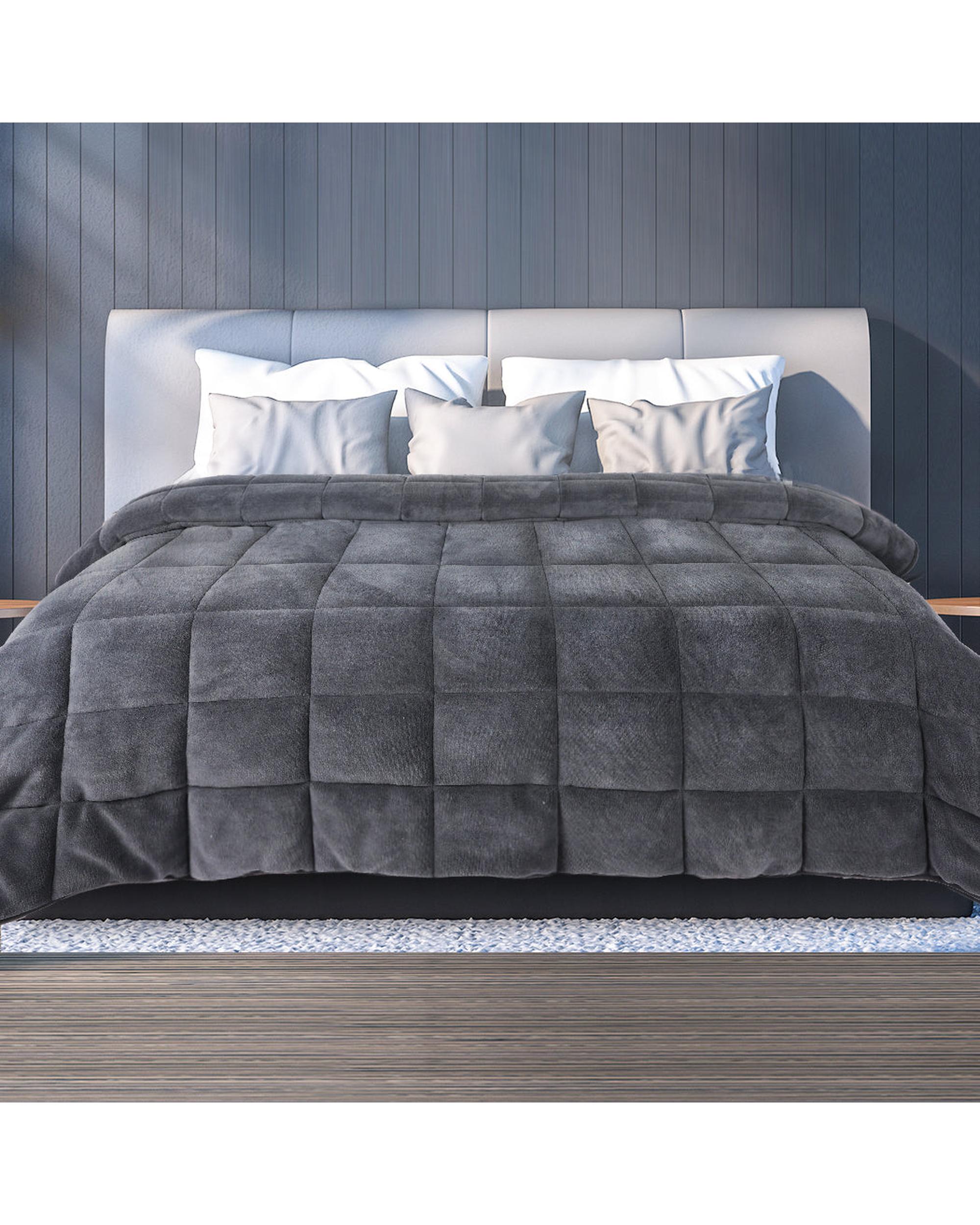 Quilt Doona Comforter Blanket Velvet Winter Warm Super King Bedding Grey Dreamz