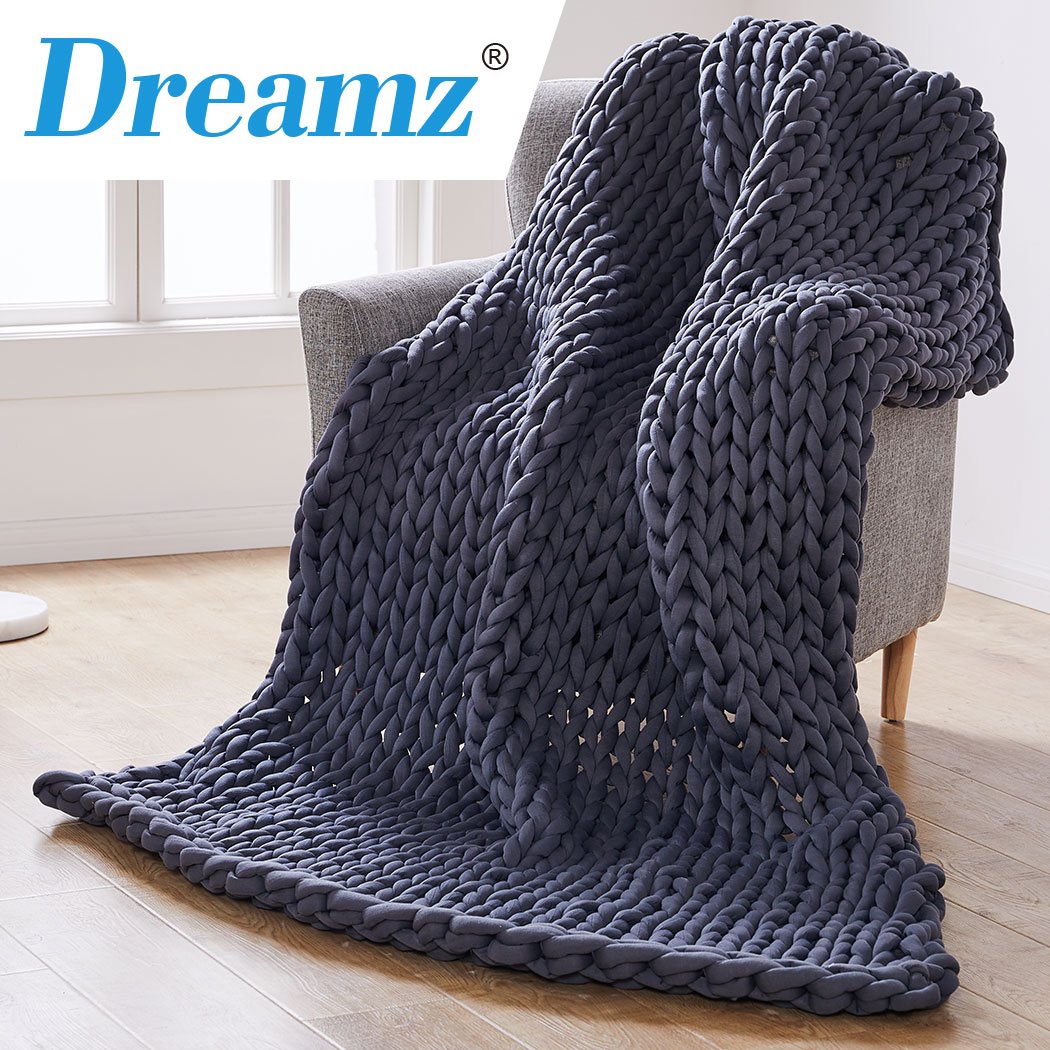 Knitted Weighted Blanket Chunky Bulky Knit Throw Blanket 9KG Dark Grey Dreamz