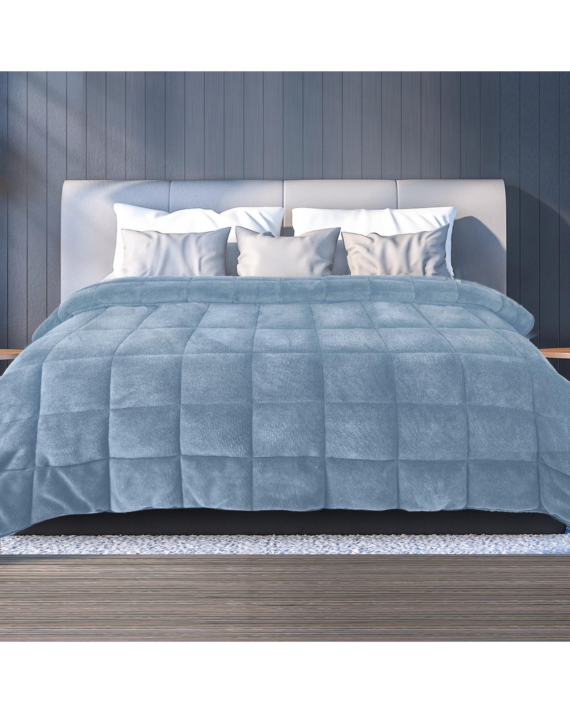 Quilt Doona Comforter Blanket Velvet Winter Warm Super King Bedding Blue Dreamz