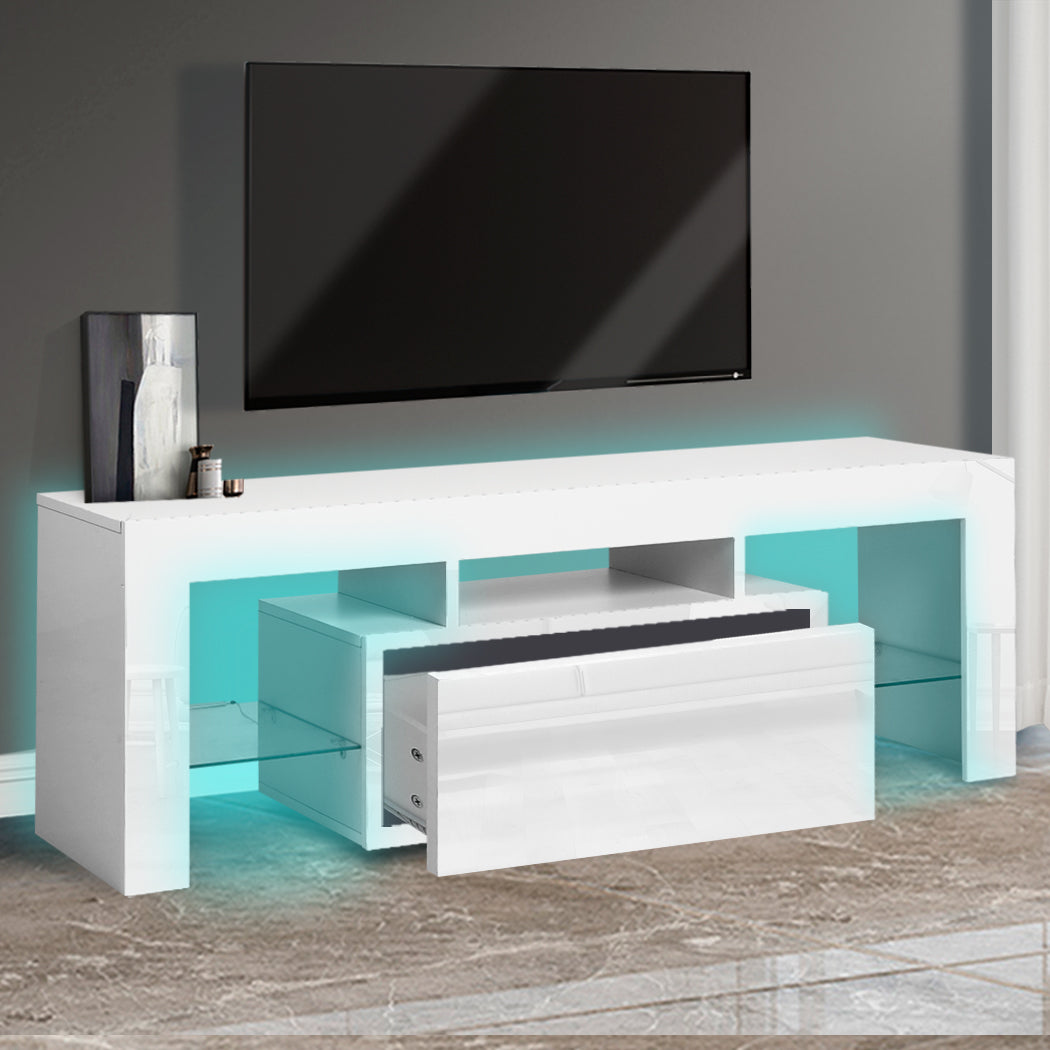 TV Cabinet Entertainment Unit Stand RGB LED Furniture Wooden Shelf 130cm Levede