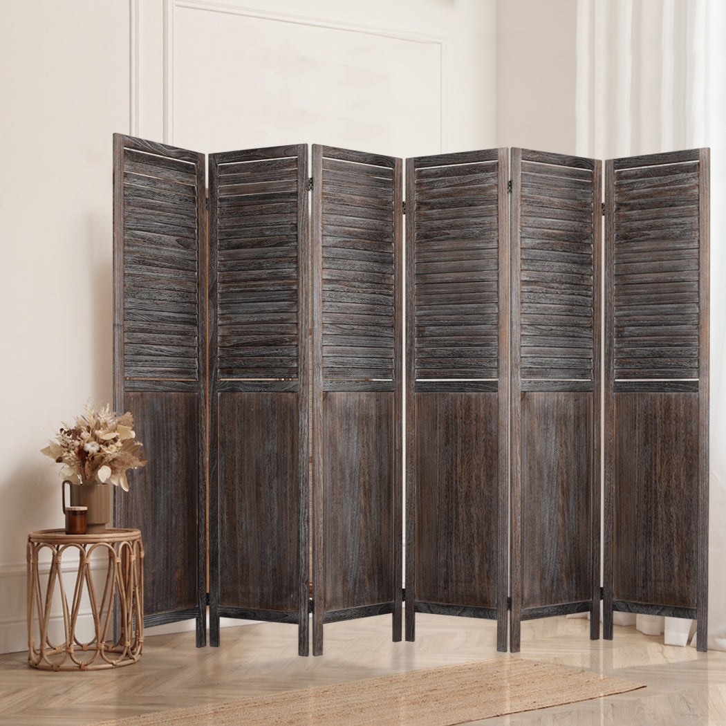 6 Panel Room Divider Folding Screen Privacy Dividers Stand Wood Brown Big Bedding Australia