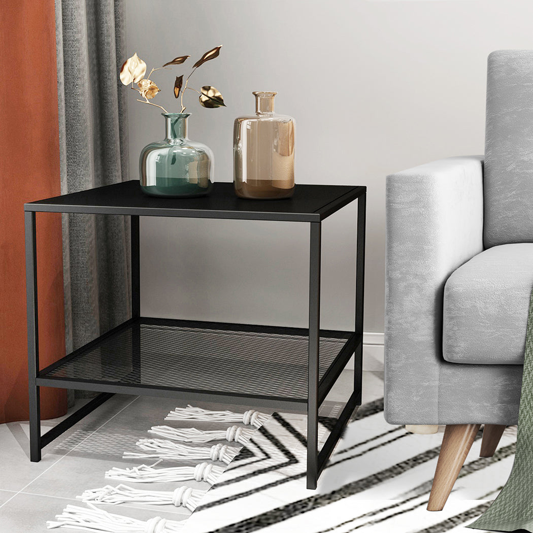 2-Tier Side Table Open Design Steel Home Shelf Compact Storage End Table Levede