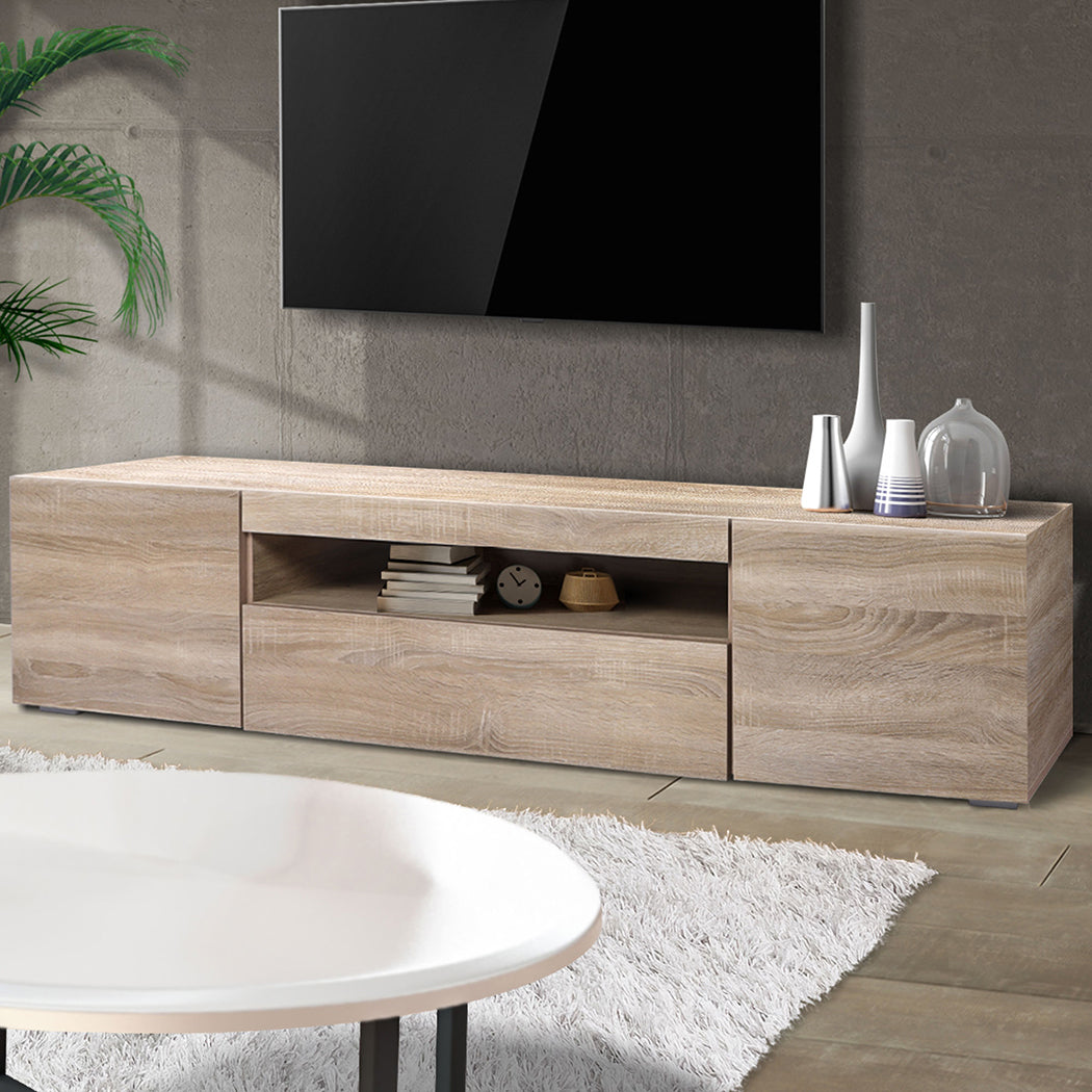 TV Cabinet Entertainment Unit Stand RGB LED Furniture Wooden Shelf 200cm Levede