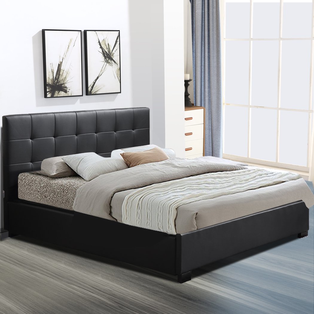 Gas Lift Bed Frame Premium PU Leather Base Mattress Storage King Size Levede
