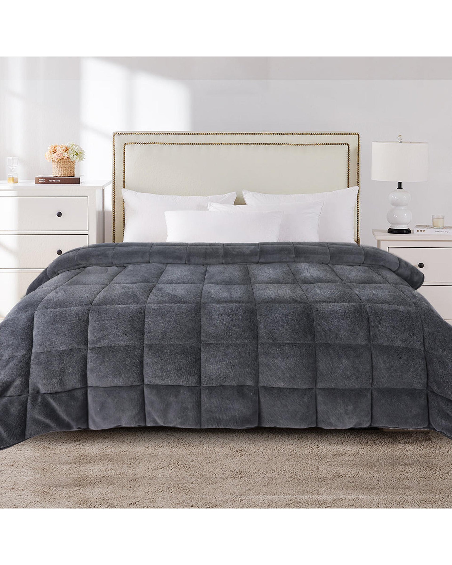 Quilt Doona Comforter Blanket Velvet Winter Warm Super King Bedding Grey Dreamz