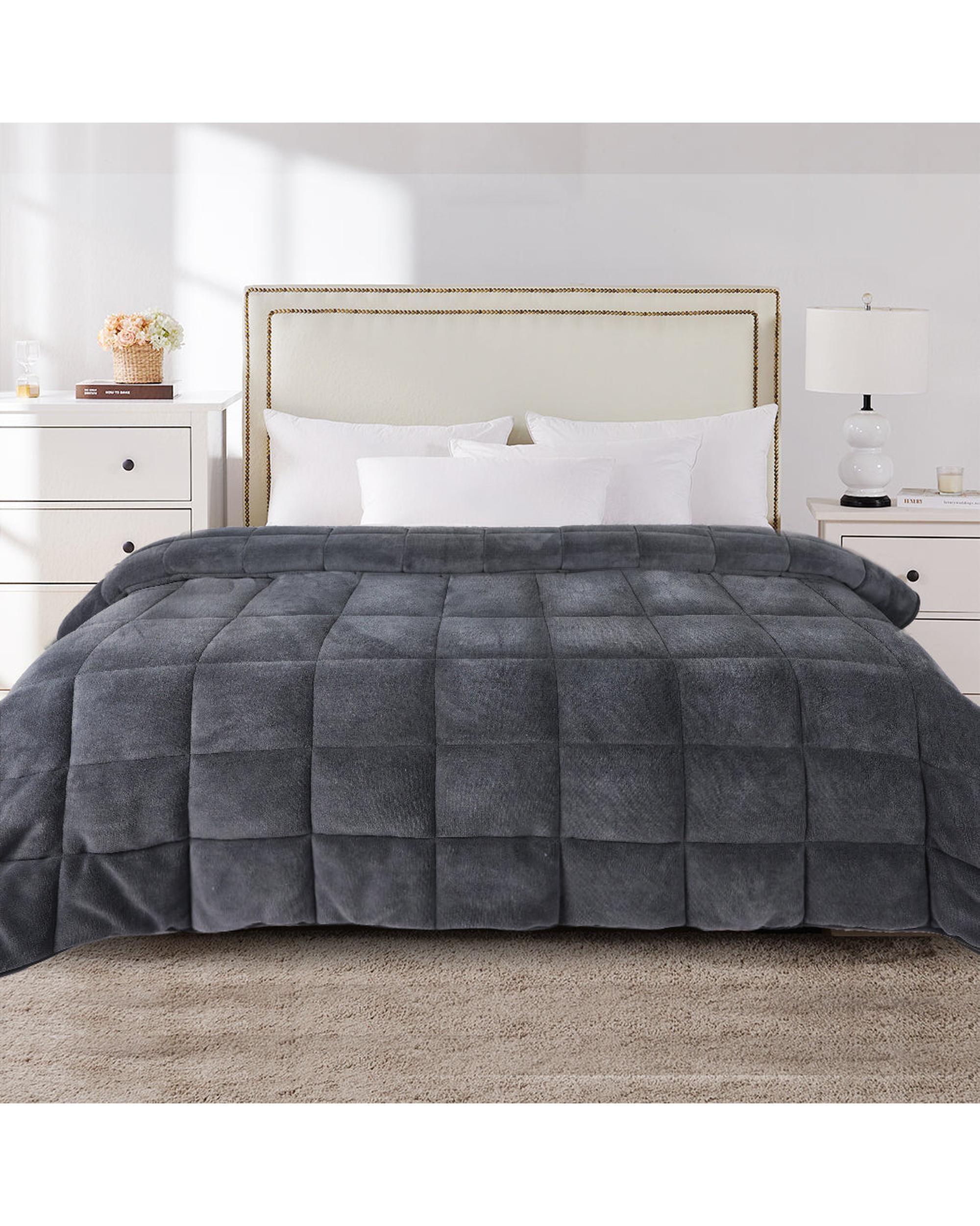 Quilt Doona Comforter Blanket Velvet Winter Warm Super King Bedding Grey Dreamz