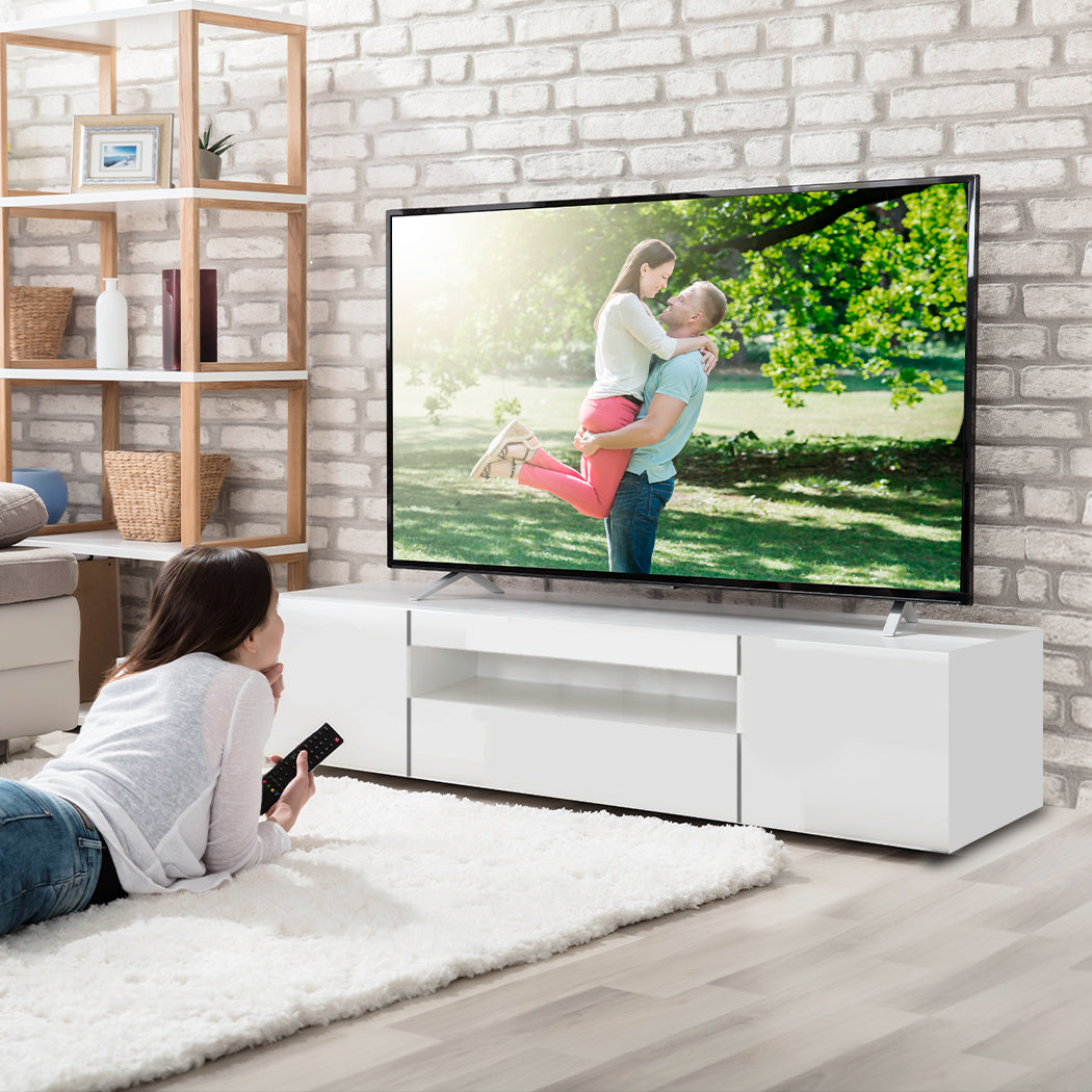 TV Cabinet Entertainment Unit Stand RGB LED Furniture Wooden Shelf 160cm Levede