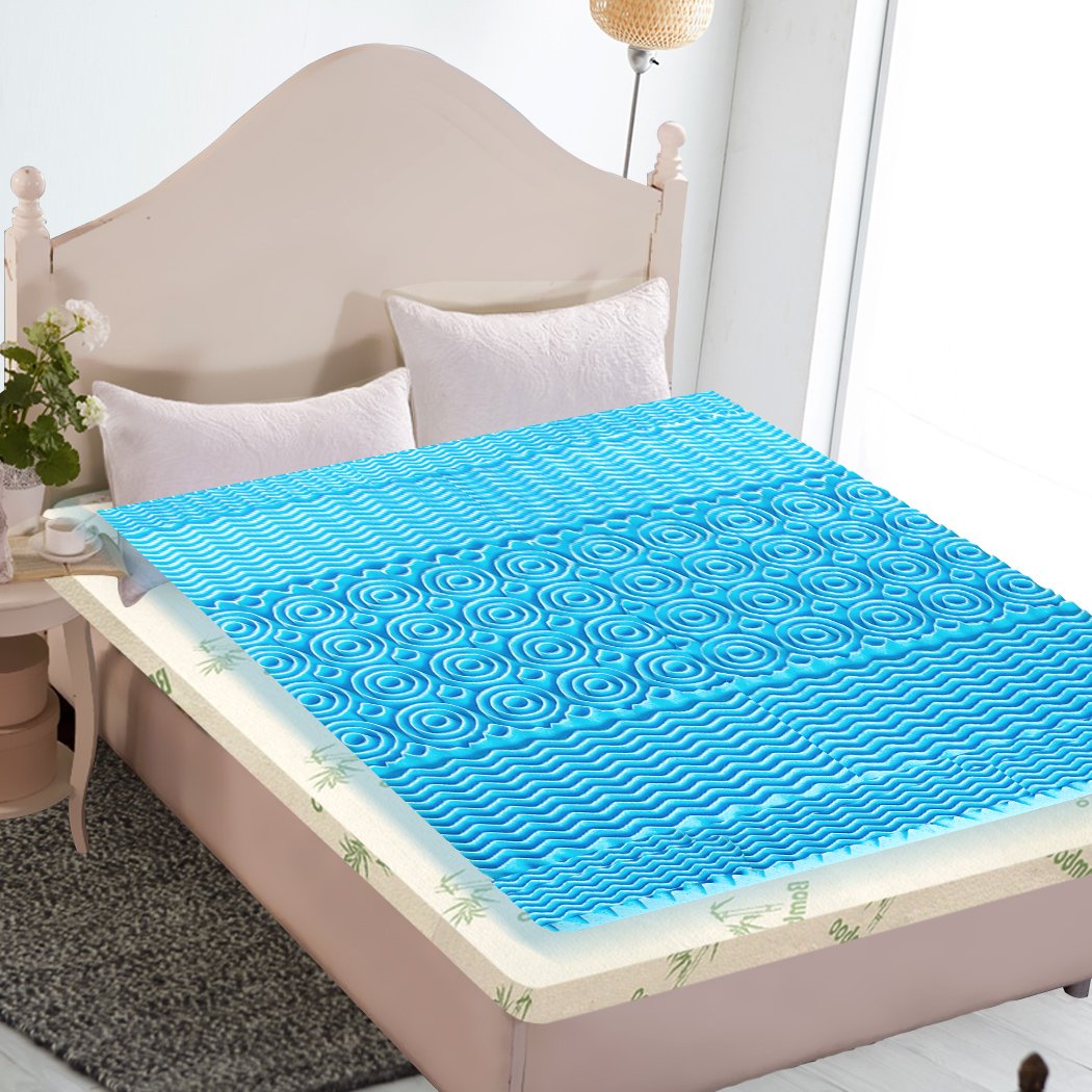 COOL GEL Memory Foam Mattress Topper Bamboo Fabric Cover 4CM 5-Zone Double Dreamz