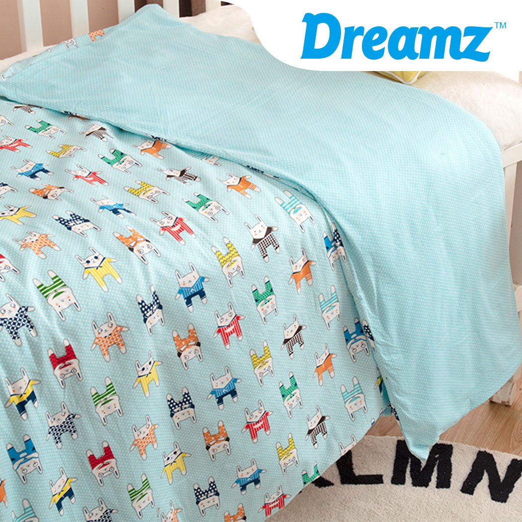 142x105cm Kids Cotton Weighted Blanket Lap Pad Cartoon Print Cover Blue Dreamz