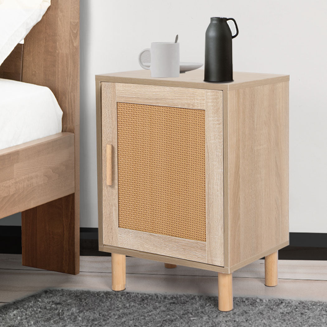 Bedside Tables Rattan Wood Side Table Nightstand Storage Cabinet Bedroom Levede