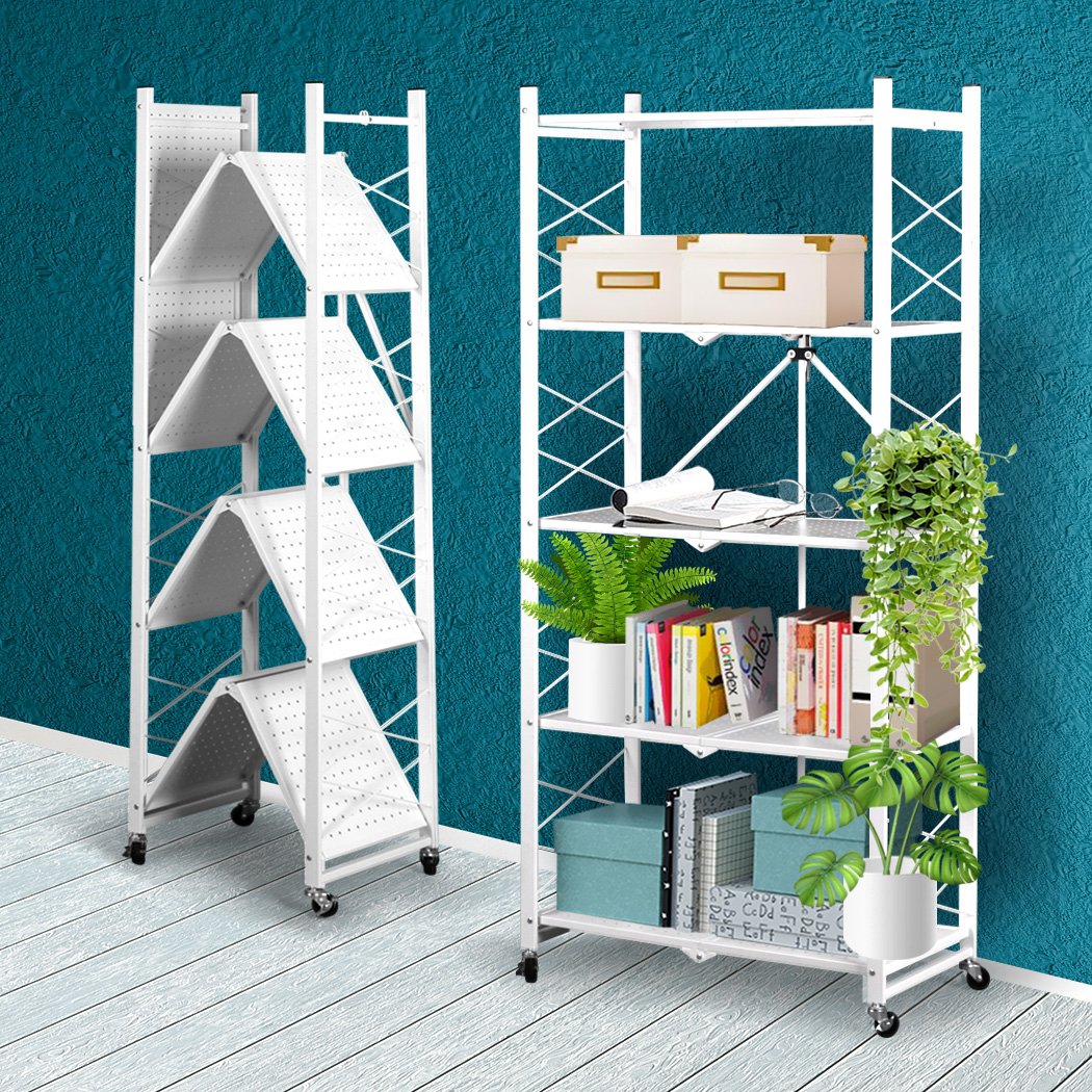 Foldable Storage Shelf Display Rack Bookshelf Bookcase Shelving Metal Organiser Big Bedding Australia
