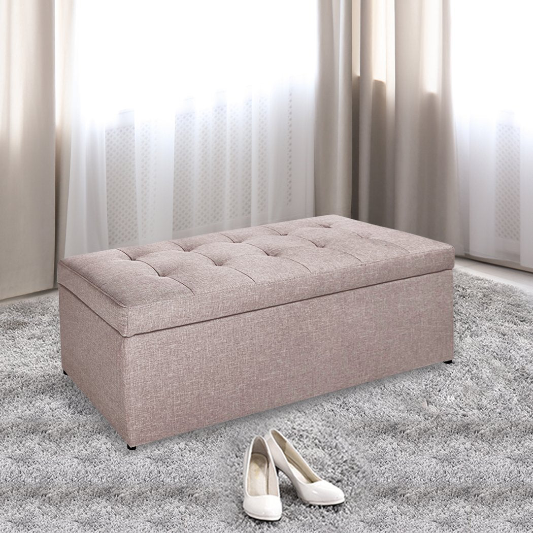 Blanket Box Storage Ottoman PU Leather Fabric Chest Toy Clothes Foot Stool Bed Levede