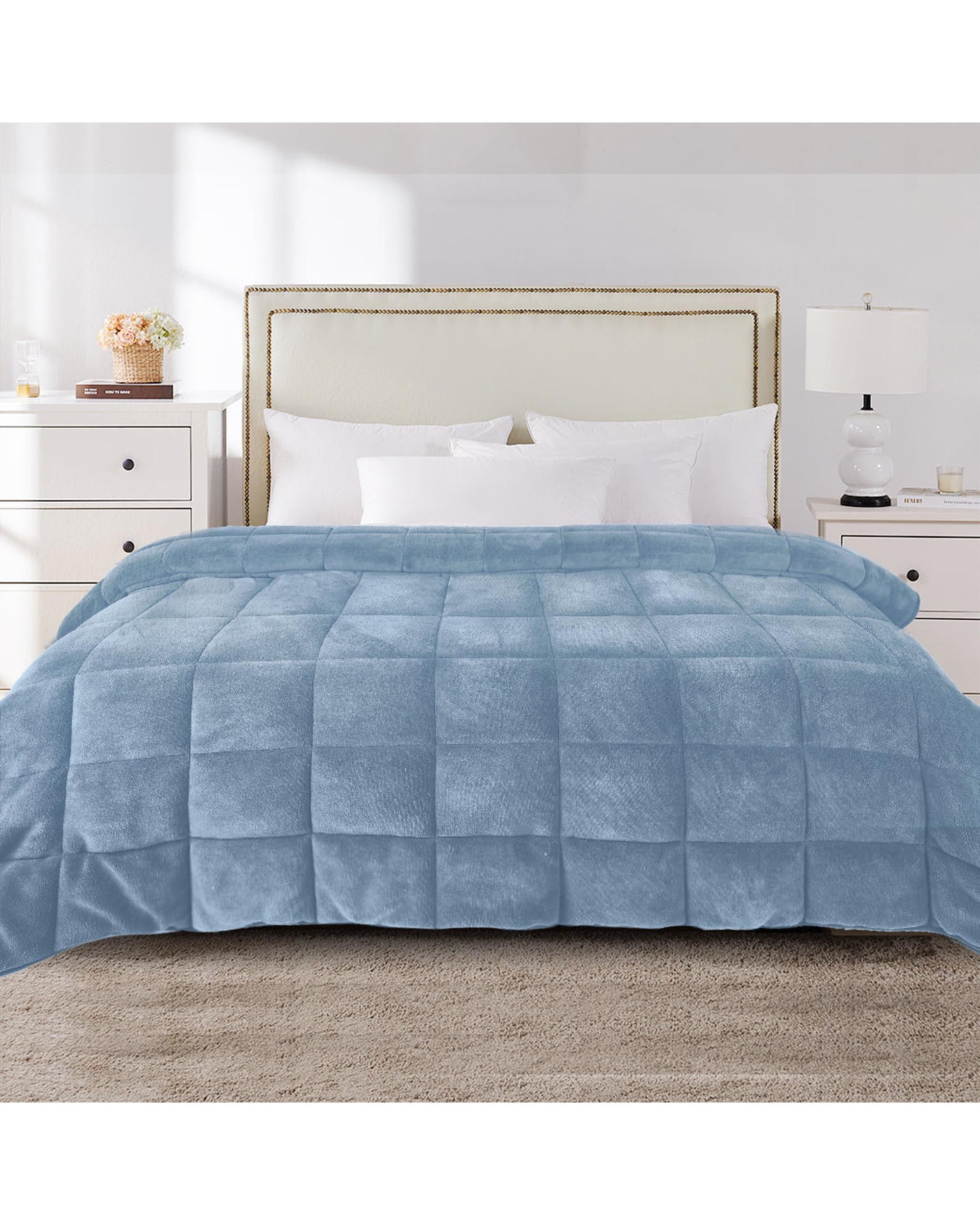 Quilt Doona Comforter Blanket Velvet Winter Warm Super King Bedding Blue Dreamz