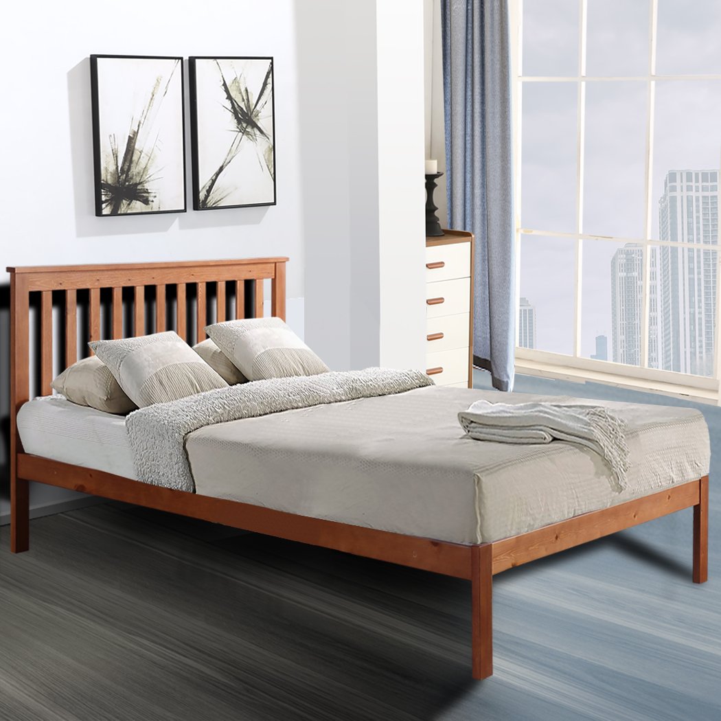 Pine Wood Kids Children Bed Frame Mattress Platform Base King Single Size Levede