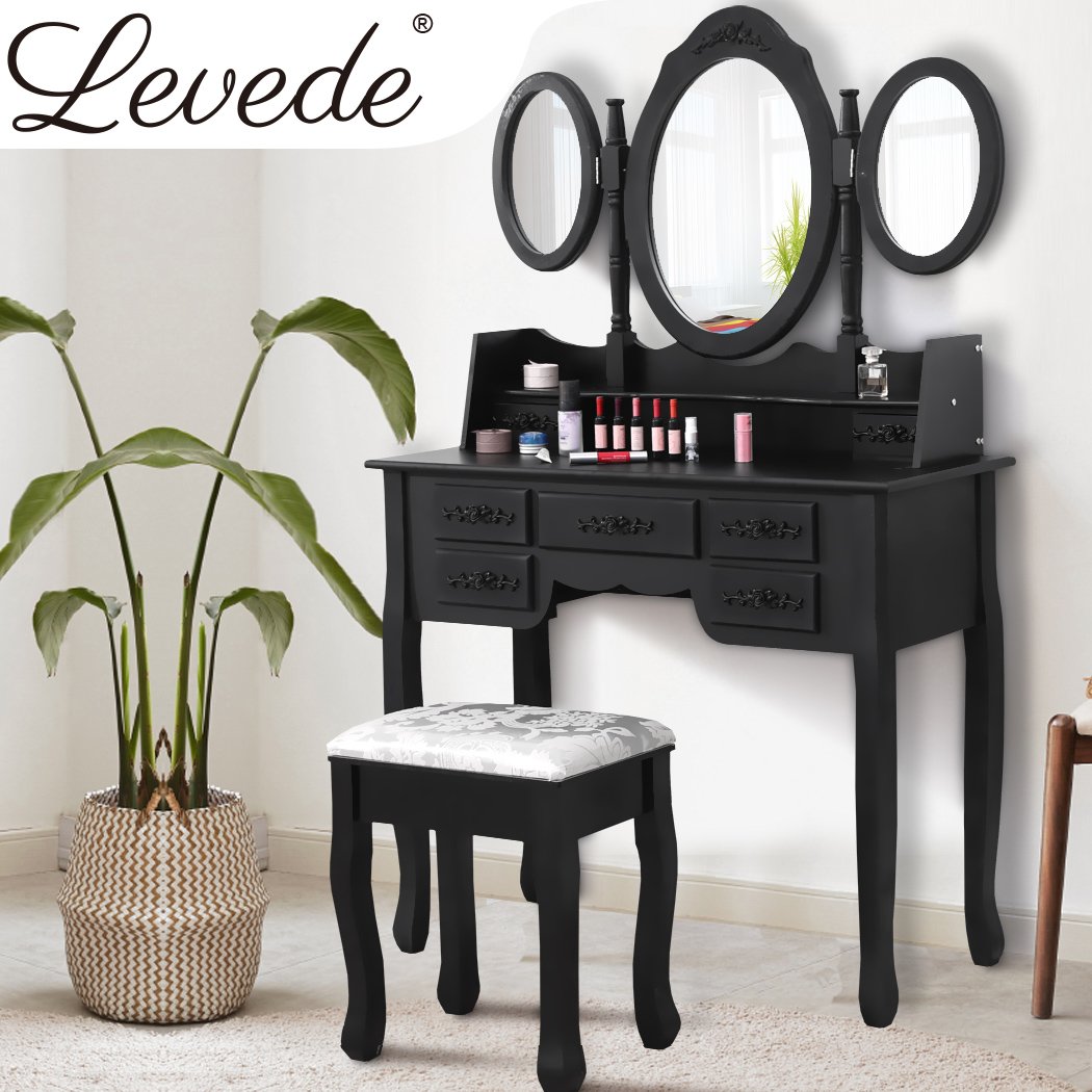 Dressing Table Stool Mirror Drawer Cabinet Jewellery Organizer Bedroom Levede