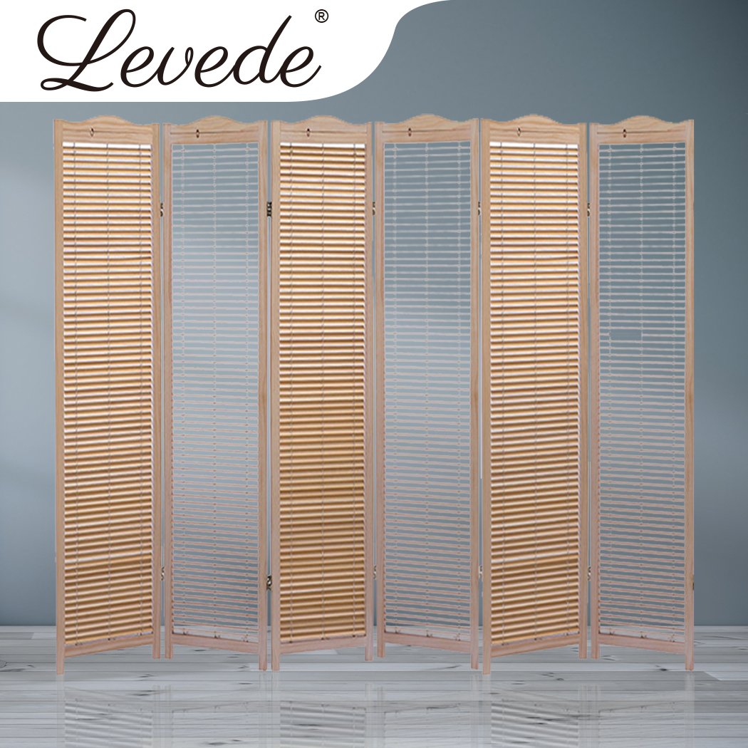 6 Panel Free Standing Foldable  Room Divider Privacy Screen Wood Frame Levede