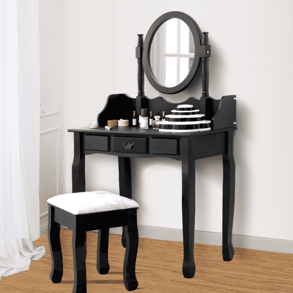 DRESSING TABLE STOOL MAKEUP MIRROR JEWELLERY ORGANIZER DRAWER CABINET Levede