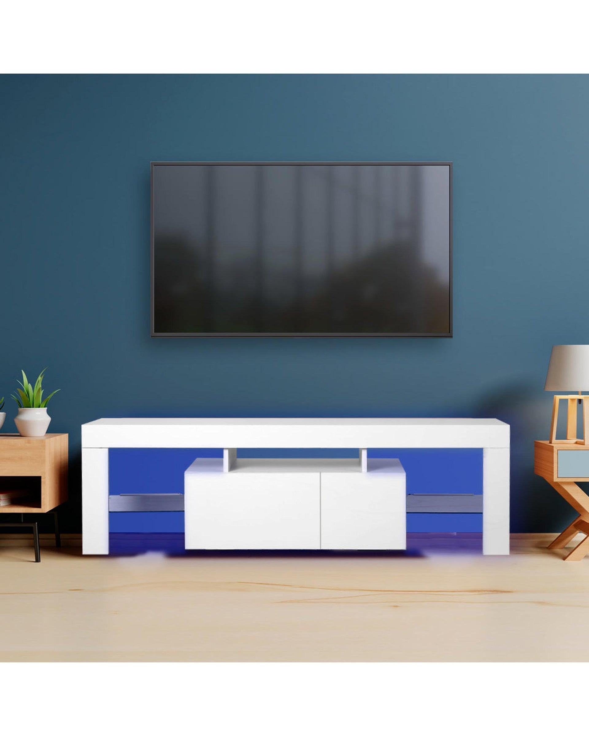 TV Cabinet Entertainment Unit Stand RGB LED Furniture Wooden Shelf 160cm Levede