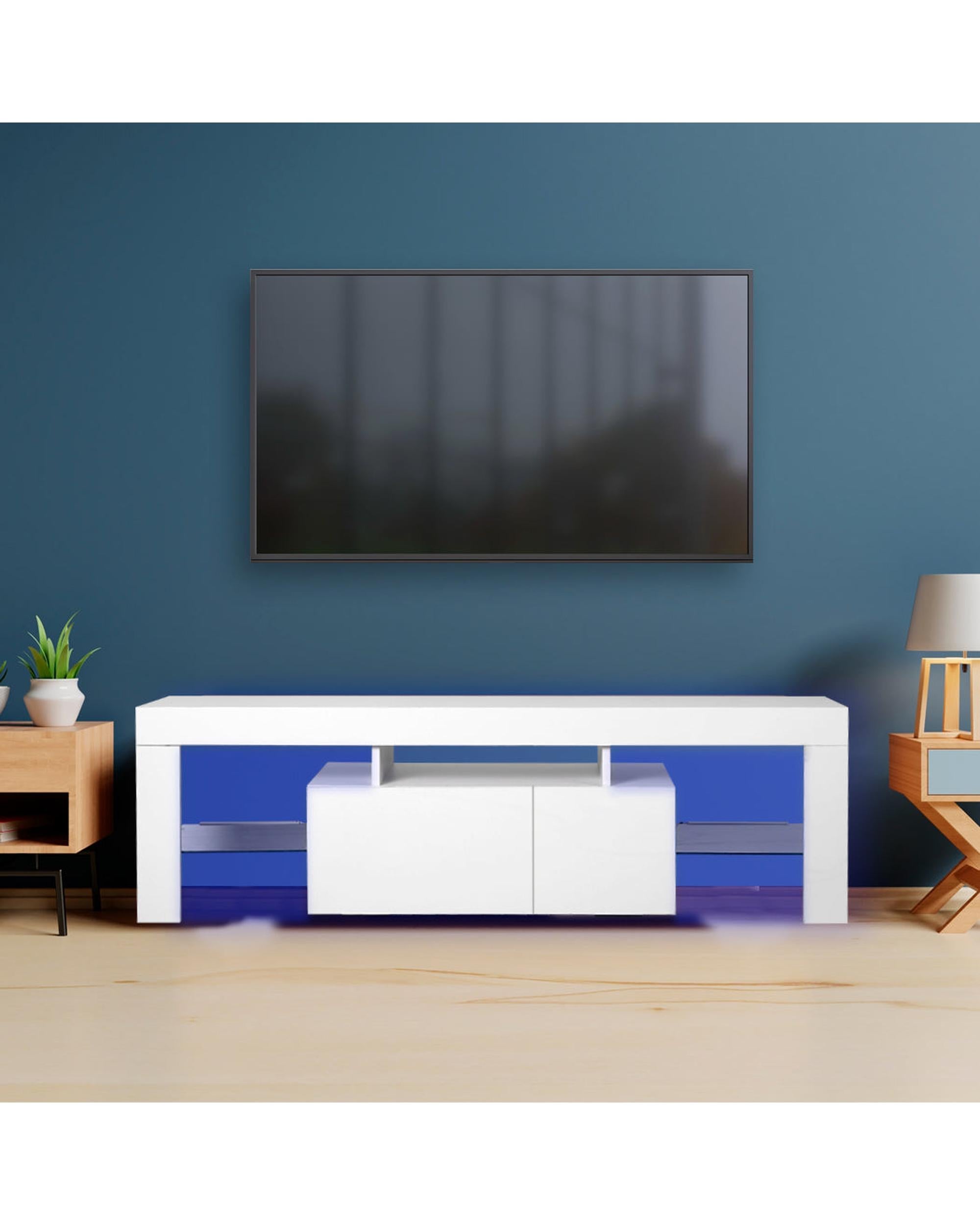 TV Cabinet Entertainment Unit Stand RGB LED Furniture Wooden Shelf 160cm Levede