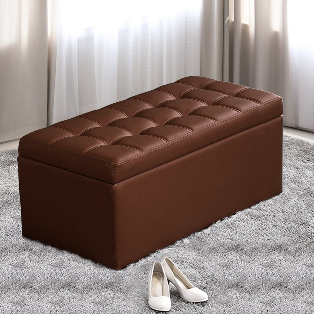 Blanket Box Storage Ottoman PU Leather Fabric Chest Toy Clothes Foot Stool Bed Big Bedding Australia