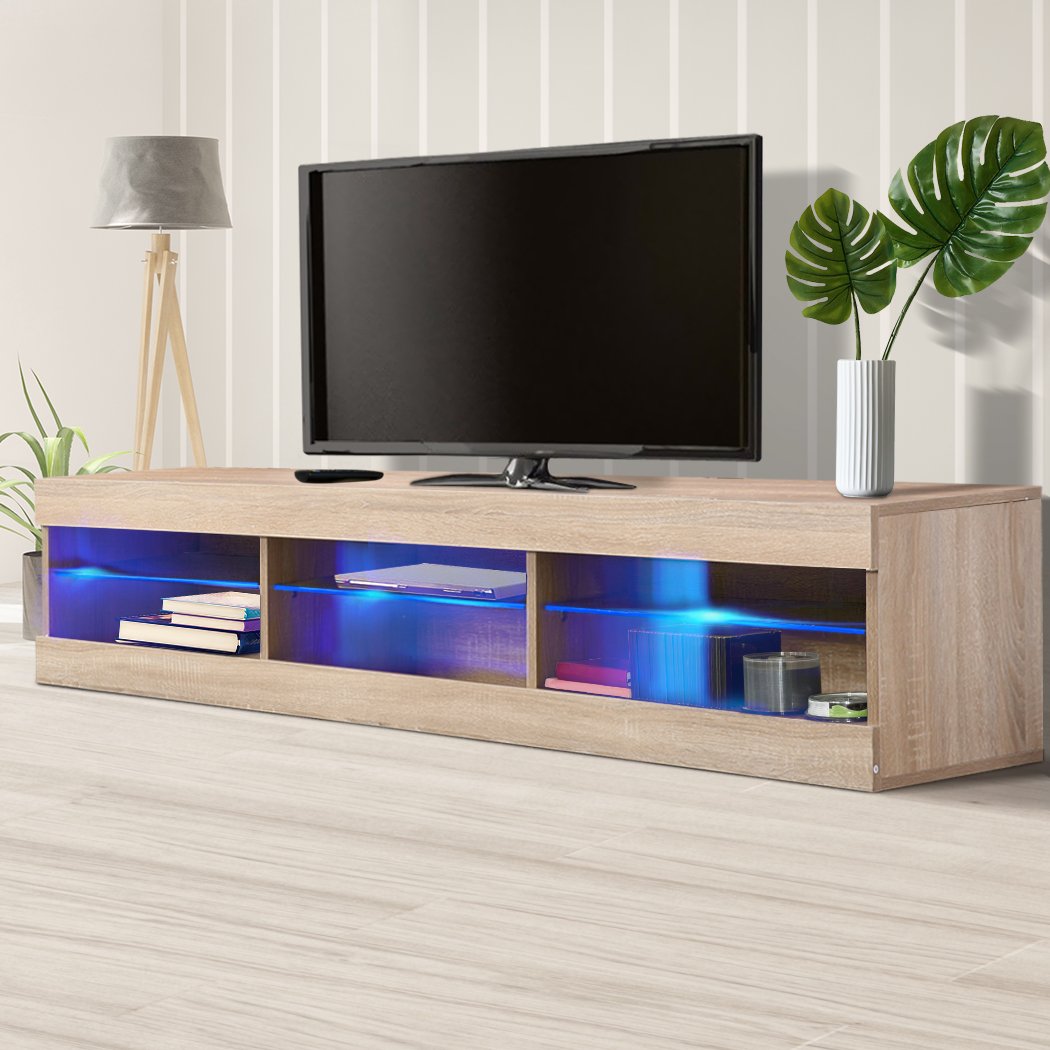 TV Cabinet LED Entertainment Unit Storage Stand Cabinets Modern Wood Oak Levede