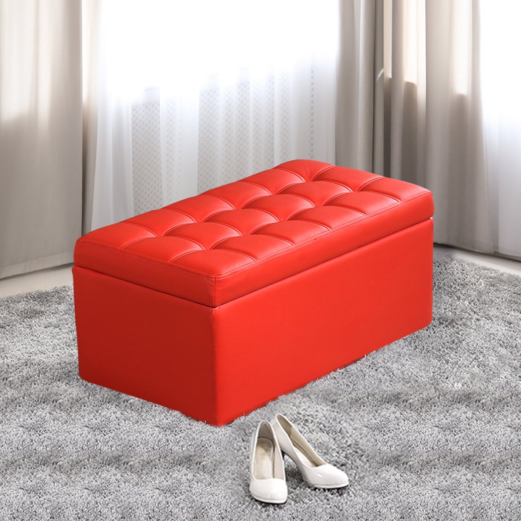 Blanket Box Storage Ottoman PU Leather Fabric Chest Toy Clothes Foot Stool Bed Levede