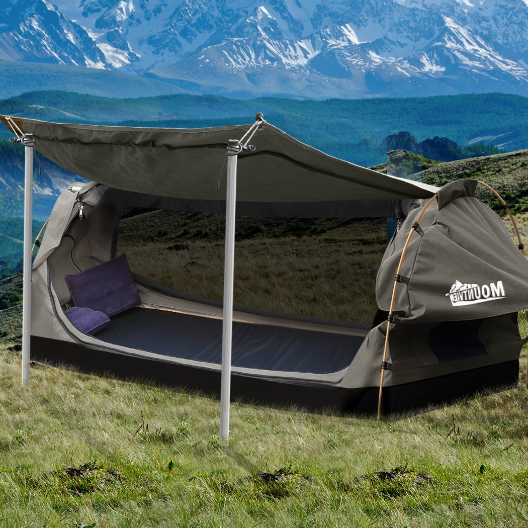 Double Swag Camping Swags Canvas Dome Tent Free Standing Grey Mountview