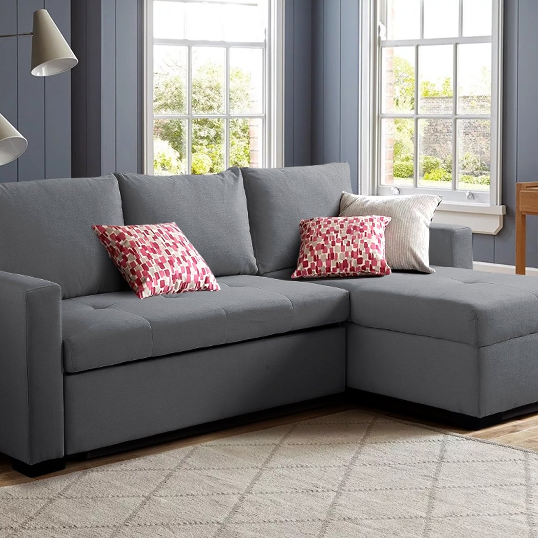 3-Seater Sofa Bed Set Storage Corner Futon Fabric Lounge Chaise Couch Levede