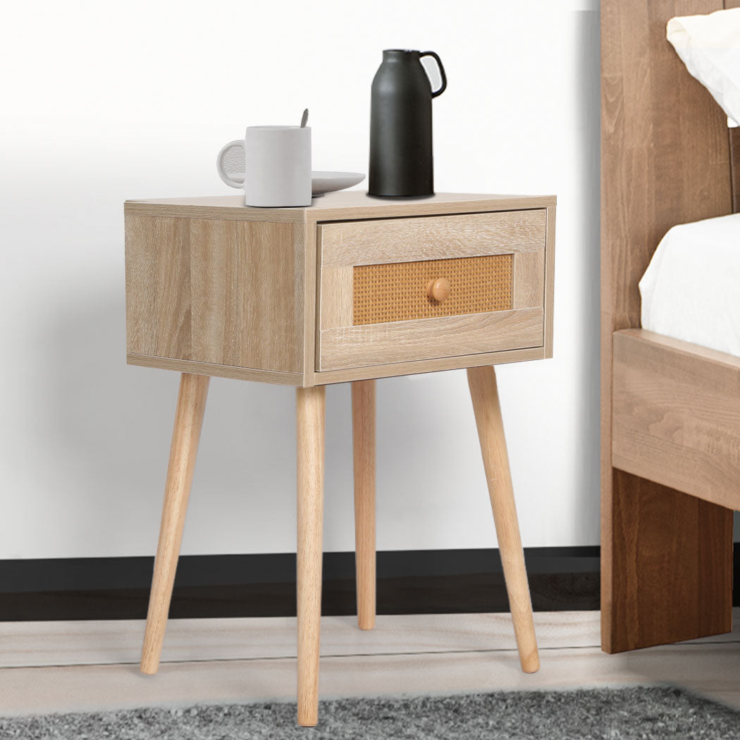 Bedside Tables Rattan Wood Drawers Nightstand Storage Cabinet Bedroom Levede