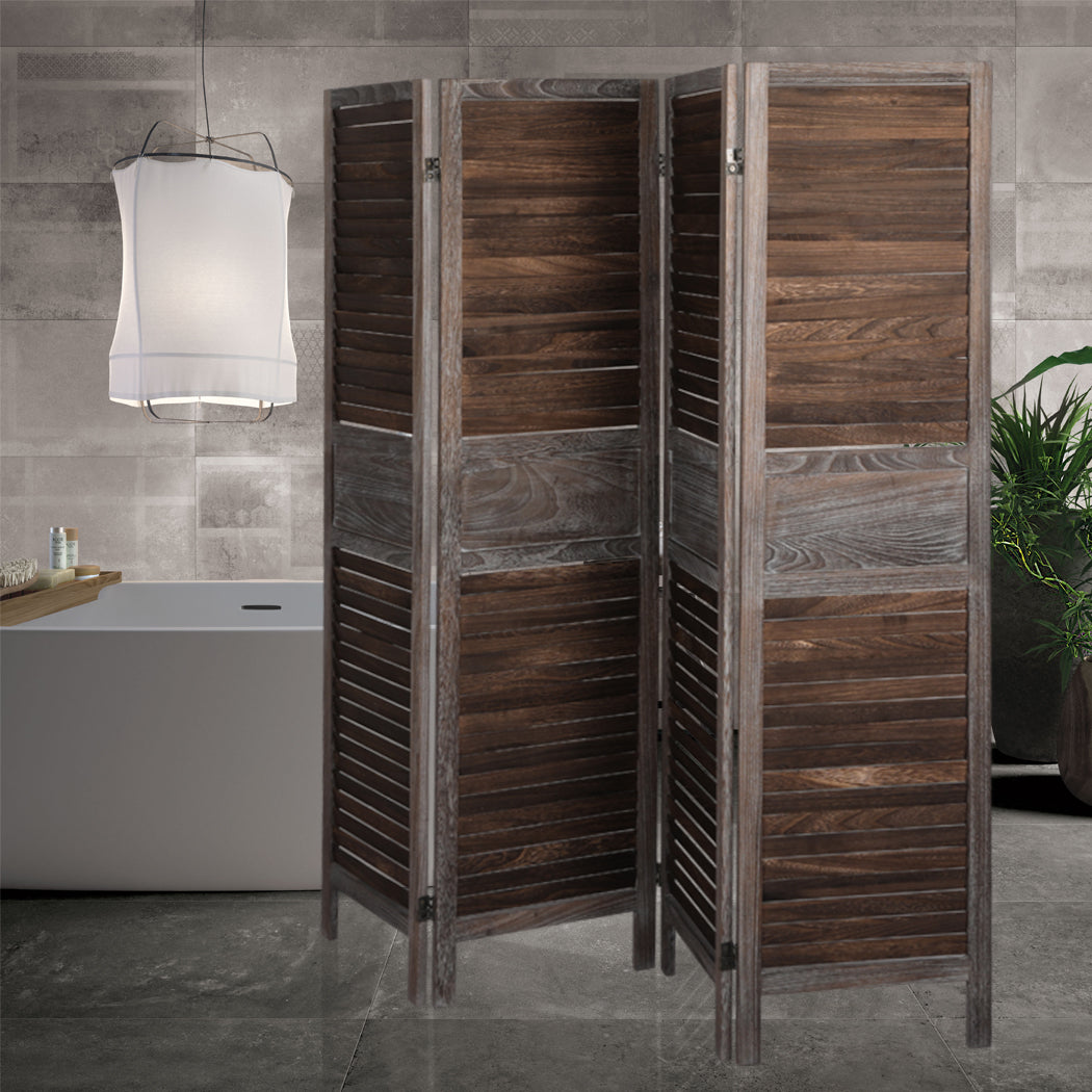 4 Panel Room Divider Folding Screen Privacy Dividers Stand Wood Brown Big Bedding Australia