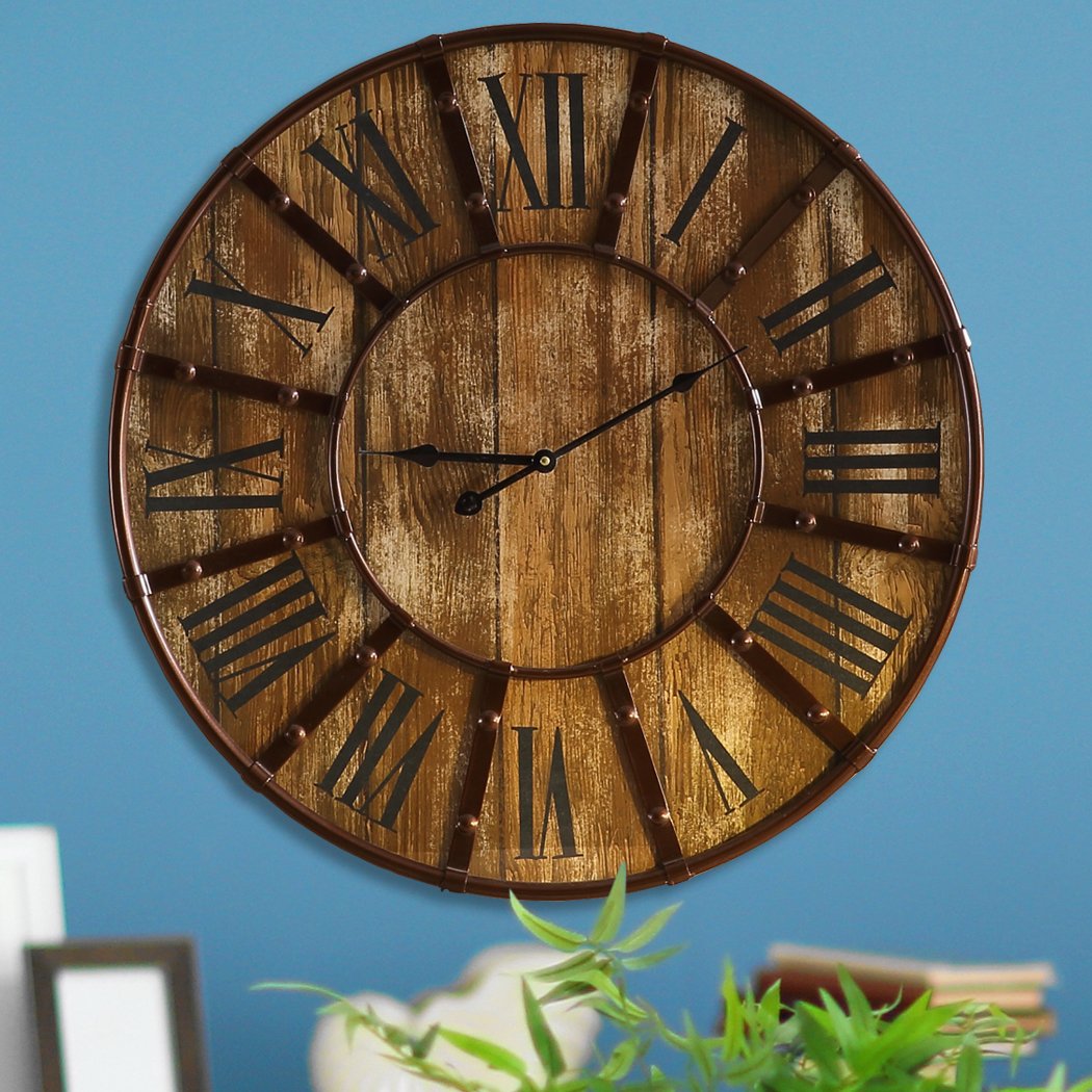 Rustic Vintage Large Wall Clock Roman Numerals Giant Open Face Metal Art 60cm Big Bedding Australia
