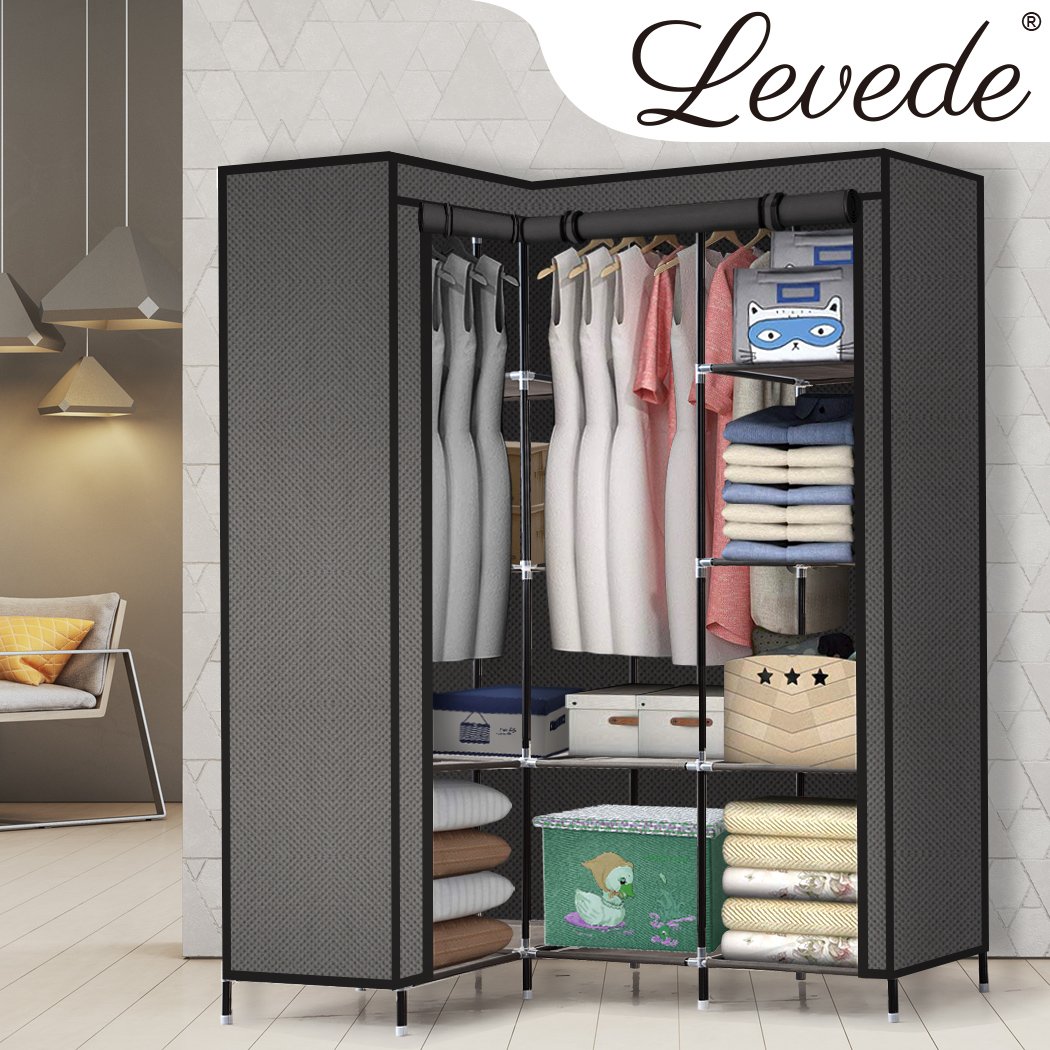 Portable Corner Clothes Closet Wardrobe Storage Organiser Rack Unit Shelf Levede