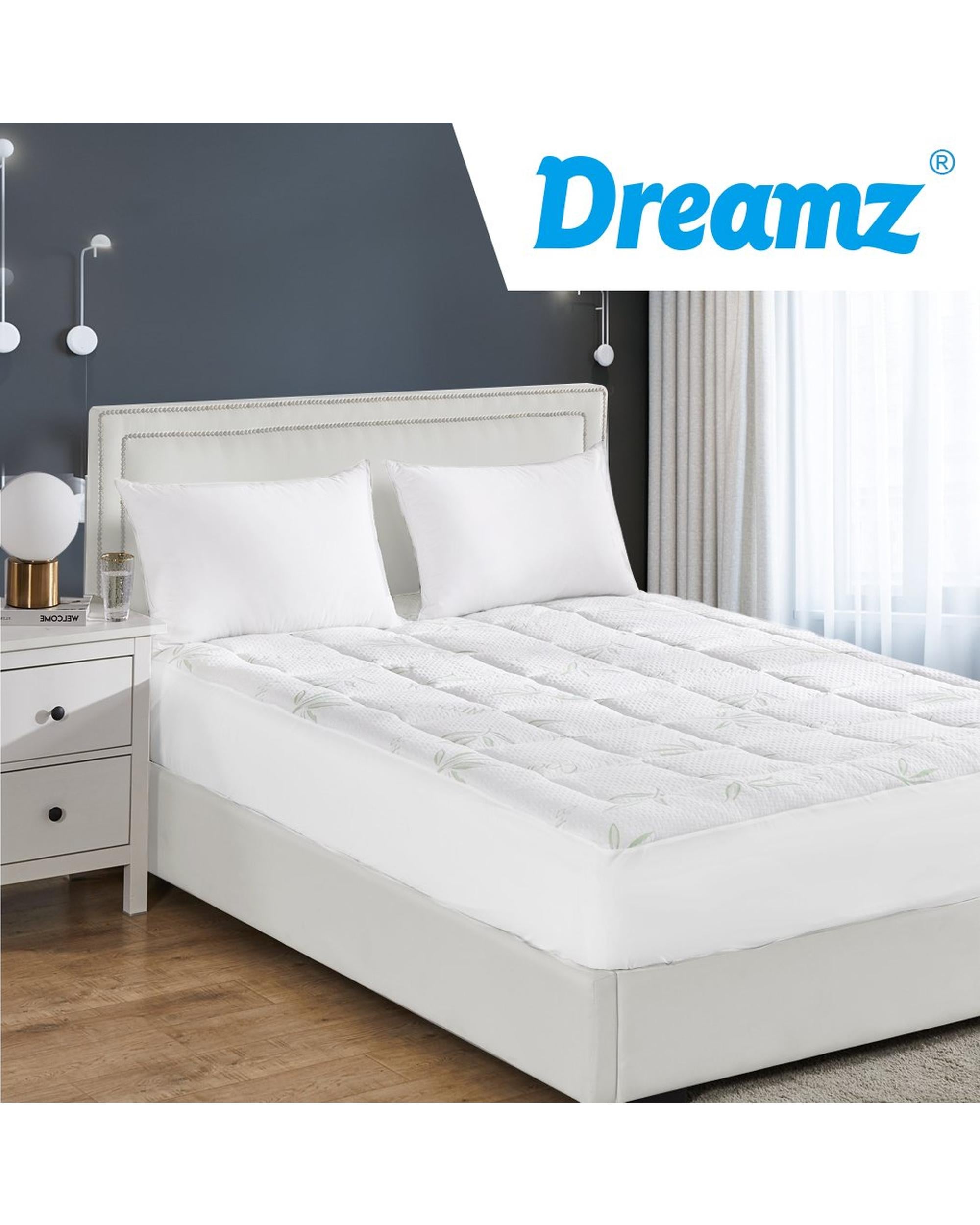 Bamboo Pillowtop Mattress Topper Protector Waterproof Cover King Single Dreamz