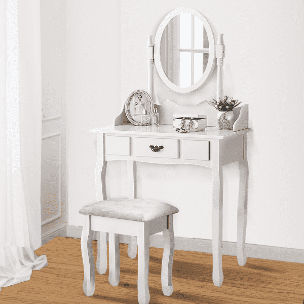 DRESSING TABLE STOOL MIRROR MAKEUP JEWELLERY ORGANIZER DRAWER CABINET Levede