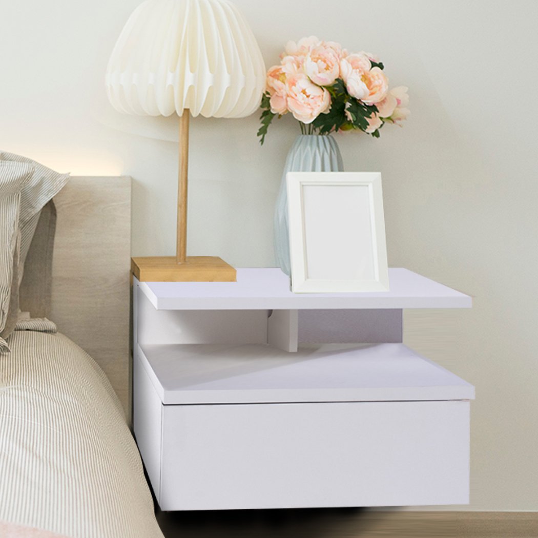 Bedside Tables LED Wall Mounted Cabinet Side Table Floating Nightstand X2 Levede