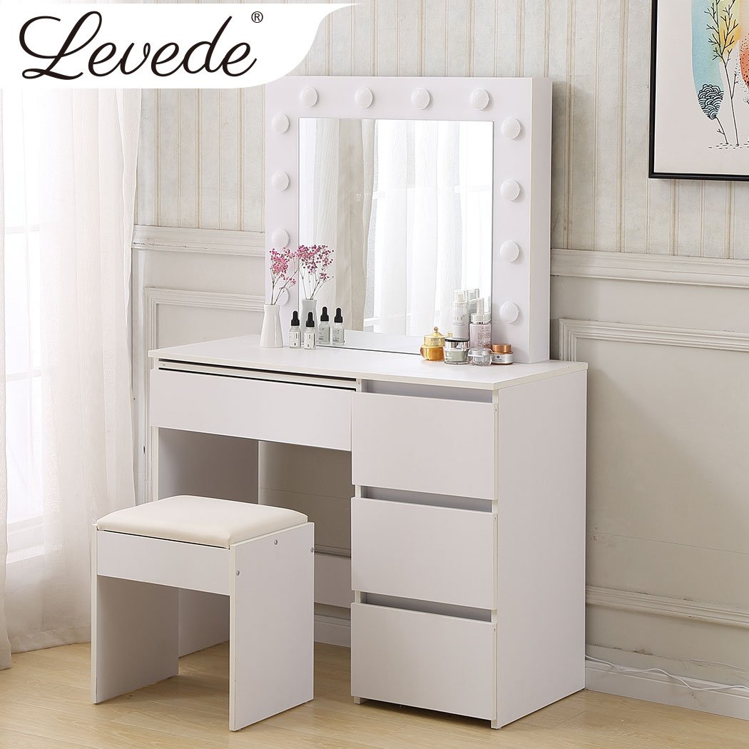 Dressing Table tool Set LED Makeup Mirror Jewellery organizer Cabinet With 12 Bulbs Type2 Levede