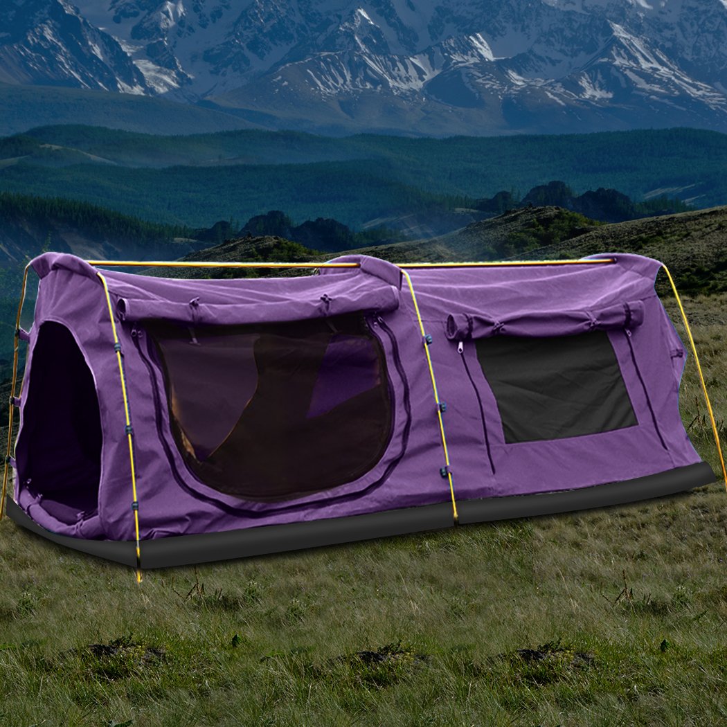 Double King Swag Camping Swags Canvas Dome Tent Hiking Mattress Purple Mountview
