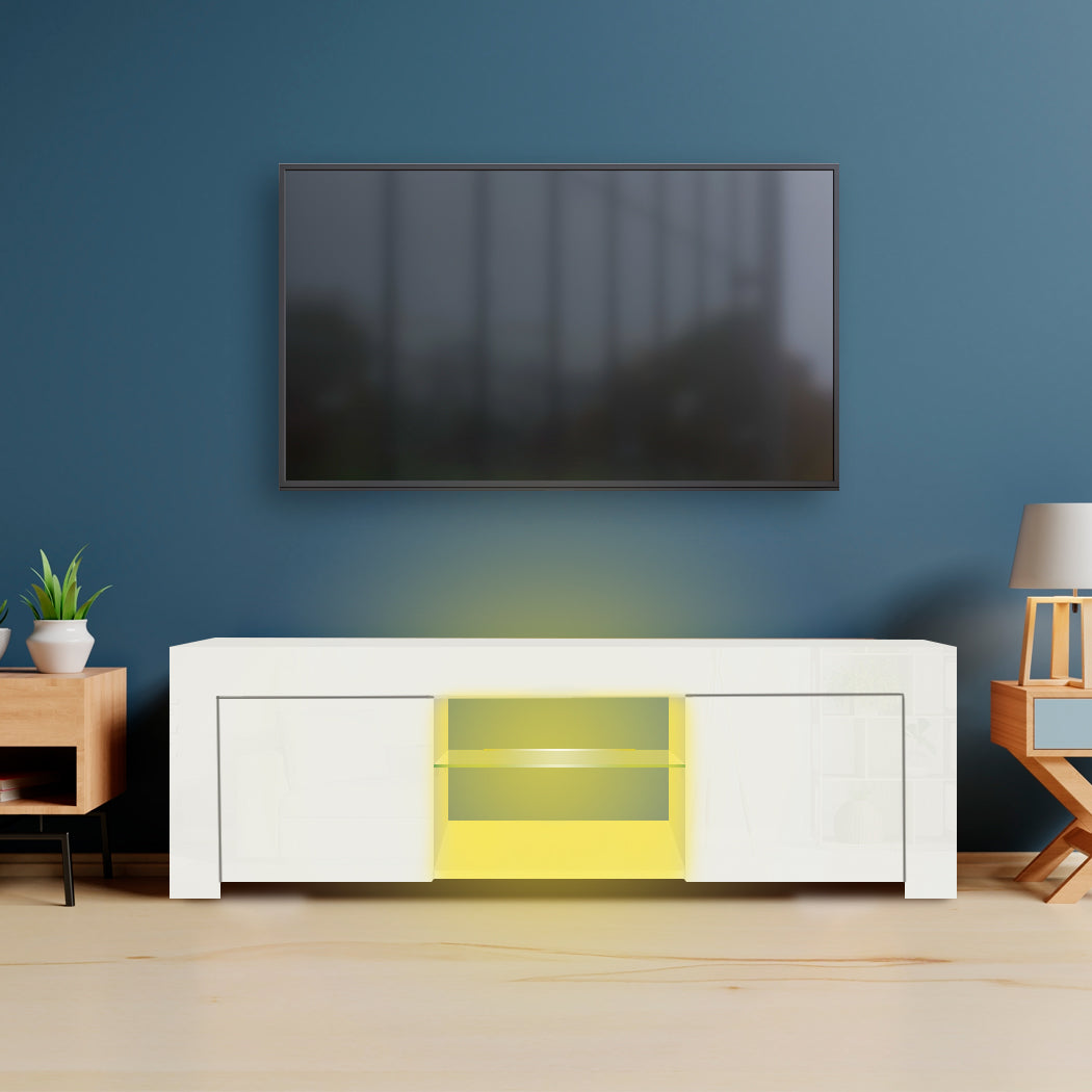 TV Cabinet Entertainment Unit Stand RGB LED Furniture Wooden Shelf 130cm Levede
