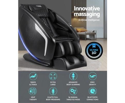 Livemor Massage Chair 3D Electric Massage Chair Shiatsu SL Track Full Body 58 Air Bags Black